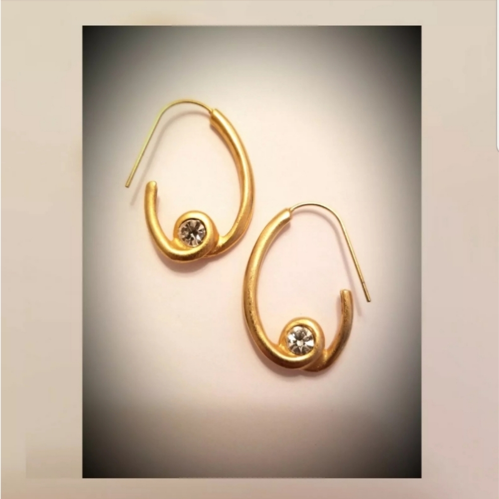 Gold tone oval drop hoop pierced earrings classy